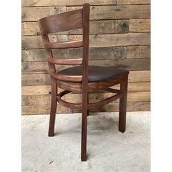 12 x dark walnut low back restaurant chairs, faux leather seat