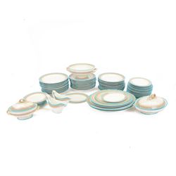 Royal Worcester Vitreous, with turquoise band and gilt decoration, dinner service includin...