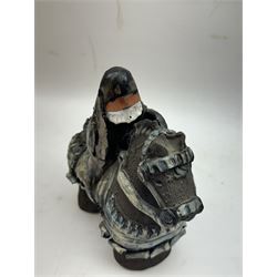 Studio pottery figure, modelled as a knight on horseback, H16cm