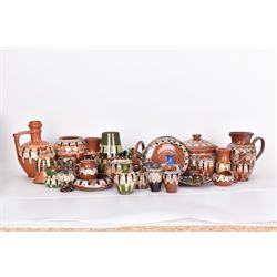 Collection of slipware, including miniature vases, baskets, candlesticks jugs etc 