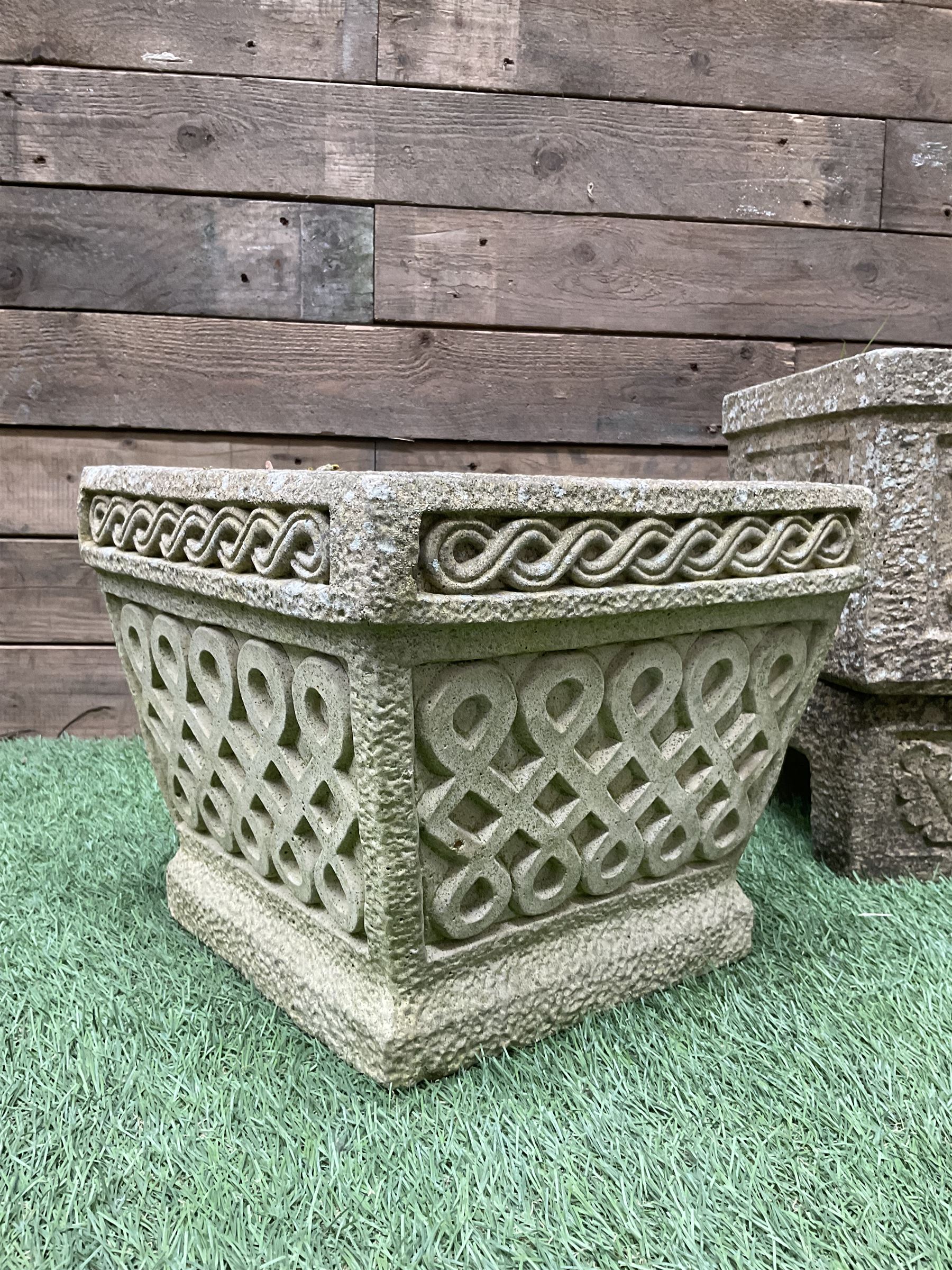 Set of three cast stone garden planters  - THIS LOT IS TO BE COLLECTED BY APPOINTMENT FROM DUGGLEBY STORAGE, GREAT HILL, EASTFIELD, SCARBOROUGH, YO11 3TX