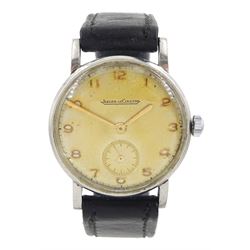 Jaeger-LeCoultre gentleman's stainless steel manual wind wristwatch, dial with Arabic hour...