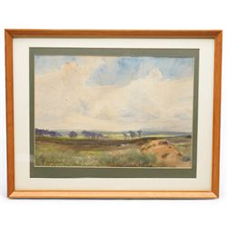 John Spence Ingall (Staithes Group 1850-1936): Flatland Landscape with Trees and Clouds, watercolour signed 25cm x 35cm