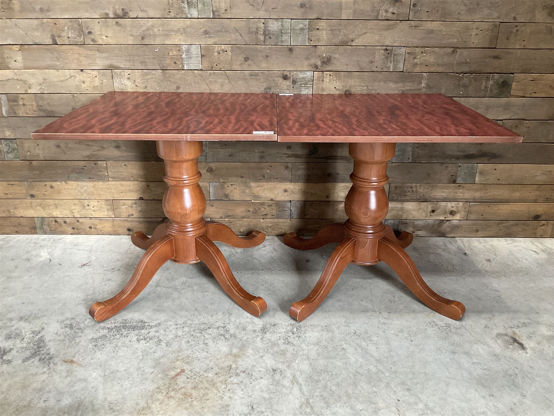 4 x rosewood finish square pedestal restaurant tables