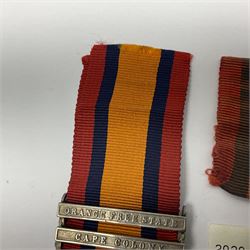 Victoria Queens South Africa Medal with Cape Colony and Orange Free State clasps awarded to 2929 Pte. H. Darcy Argyle and Sutherland Highlanders; with replacement ribbon and fragment of original.