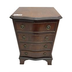 Georgian design mahogany bow front chest of drawers, four cock-beaded drawers with brass ring handles, raised on bracket feet