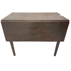 George III mahogany Pembroke table, drop-leaf rectangular top over single drawer, on square tapering moulded supports