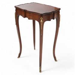 Mid-to-late 20th century French mahogany side table, shaped form with lipped top, single e...