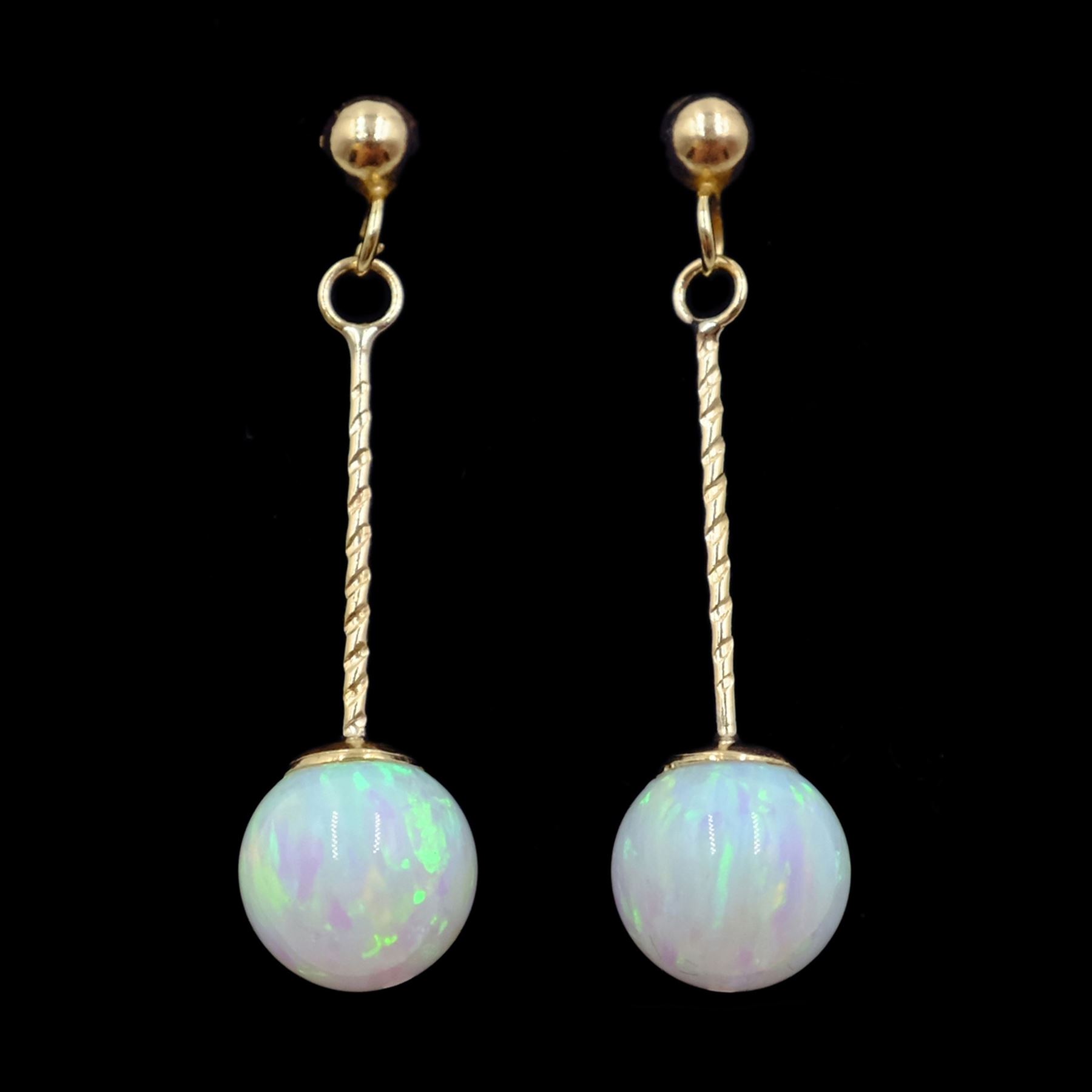 Pair of 9ct gold opal pendant stud earrings