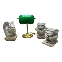 Bankers lamp, together with three composite gargoyles 