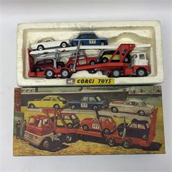 Corgi - Gift Set no.41 comprising Carrimore Mark Iv Transporter, Morris Mini-Cooper, BMC Mini-Cooper S, Morris Mini-Minor, Volvo P.1800 and Sunbeam IMP; missing MGC GT car; in original box 