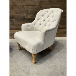 Pair of armchairs upholstered in button back linen fabric