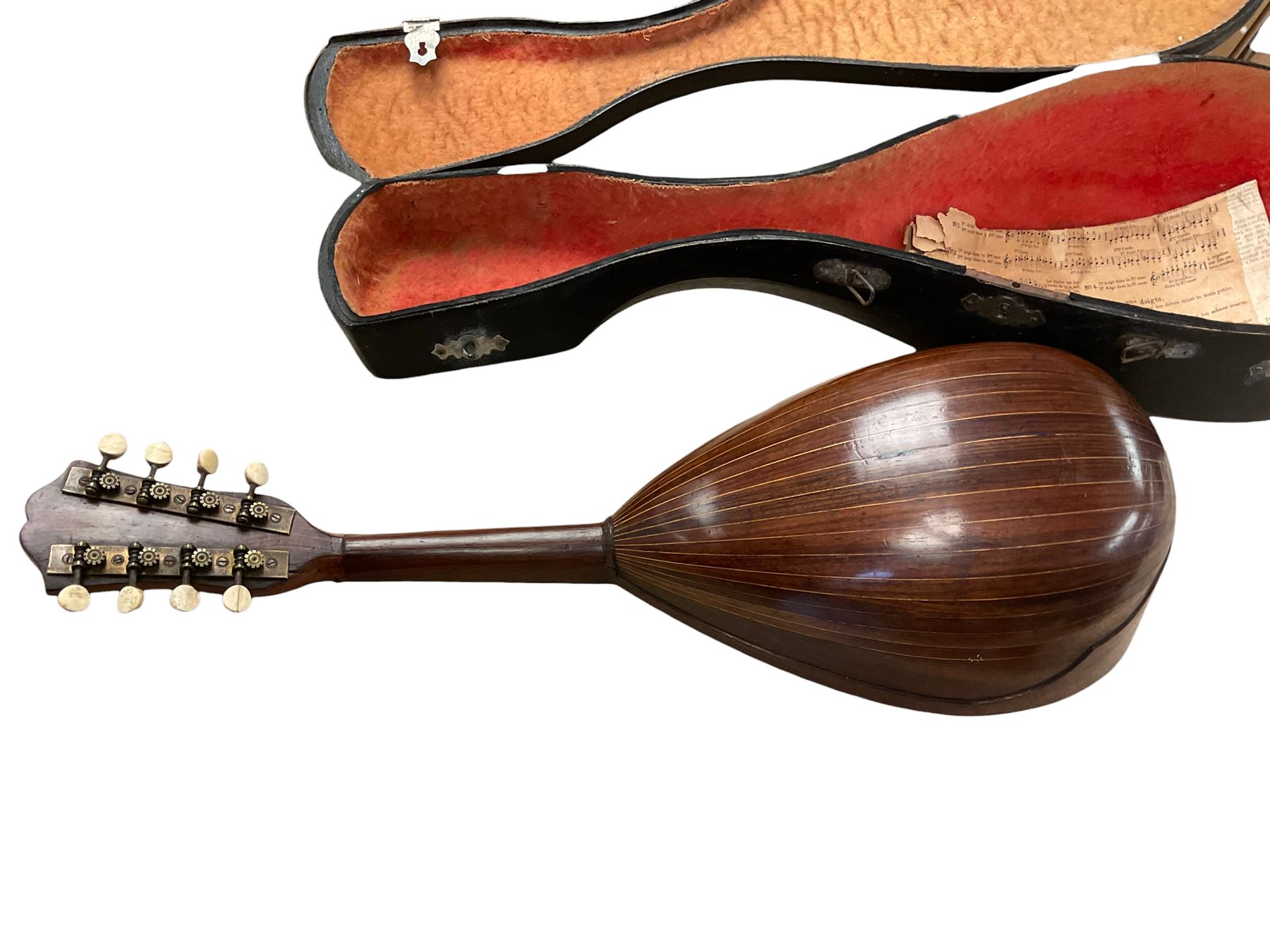 Round backed mandolin, in case, L59cm