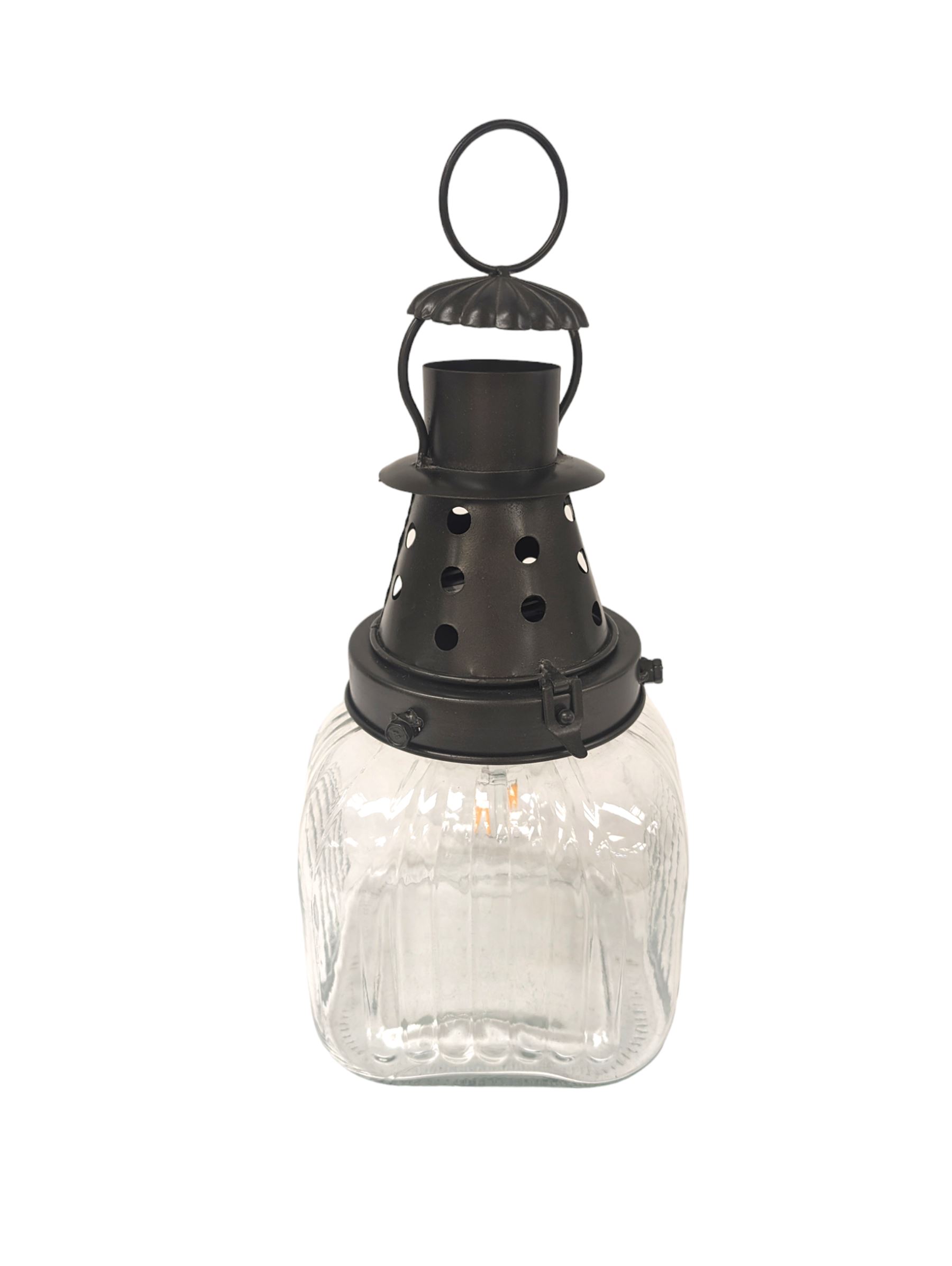 Vintage style battery operated glass lantern, H36cm