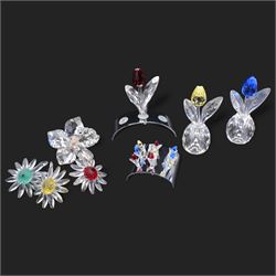 Collection of Swarovski SCS pins, together with five membership tulips and three flowers, ...