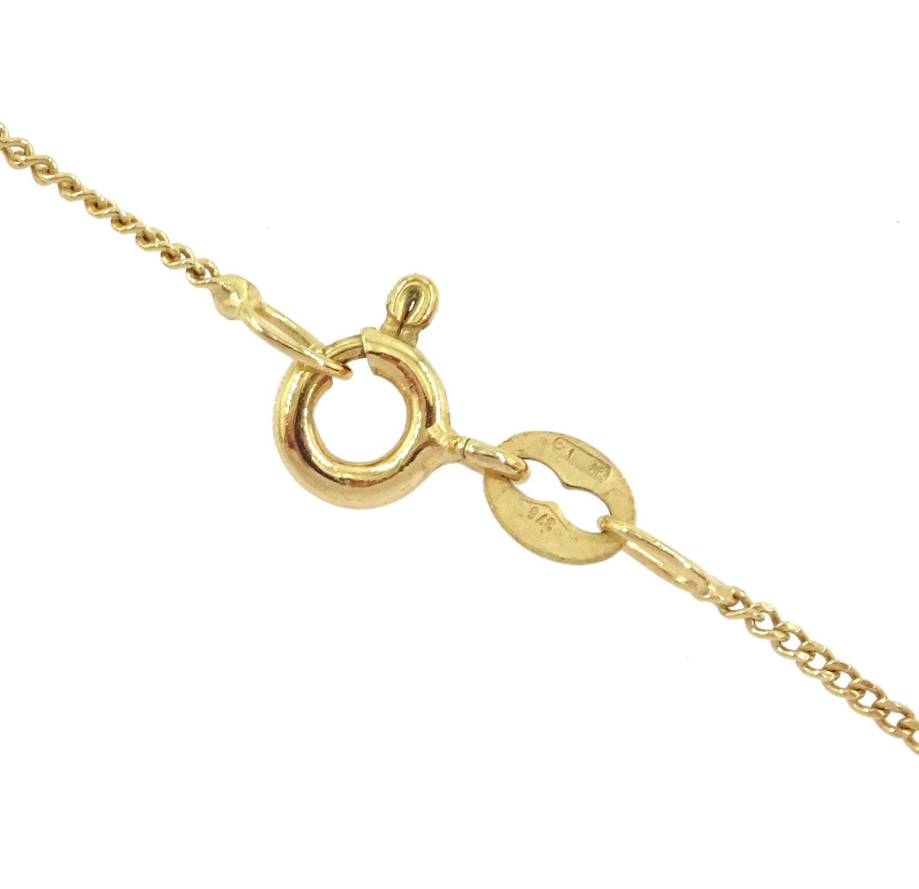 Early 20th century 14ct gold and platinum milgrain synthetic cabochon sapphire and old cut diamond pendant, on later 9ct gold trace link chain necklace