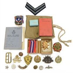 British WWII medals comprising 1939-45 war medal, Italy Star, Africa Star and 1939-1945 star, together with Royal Air Force service and release book for JM Jarvis, service number 2136059, together with RAF silver and enamel sweetheart broach and etc 