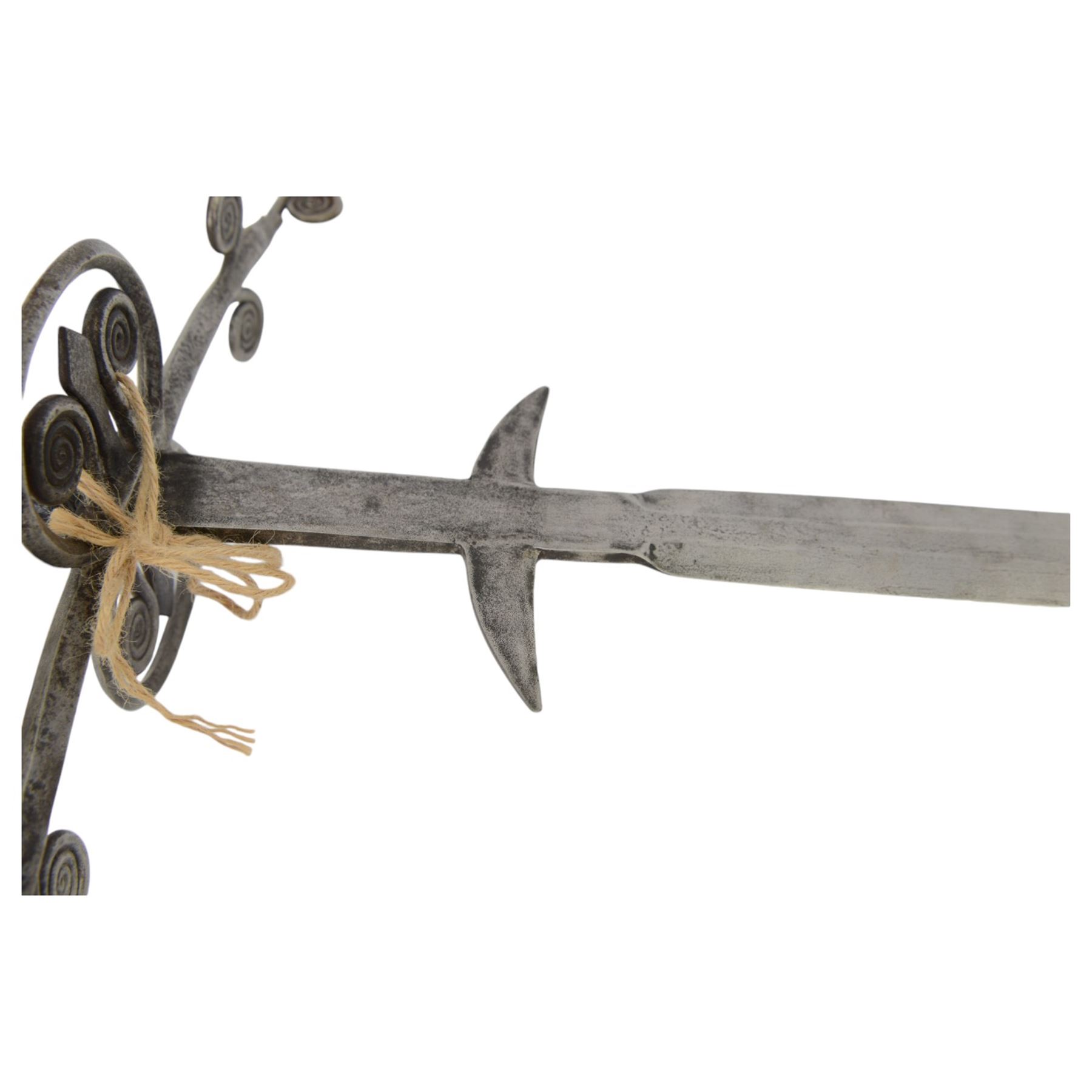 Reproduction  two-handed broad sword, with two small side lugs, quillons with coiled terminals, overall L168cm