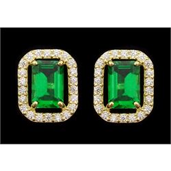 Pair of 9ct gold green stone and cubic zirconia stud earrings, stamped