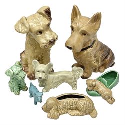 Two Sylvac fireside terriers, model numbers 1209 and 1380, together with five other Sylvac dogs, in various colours, tallest H29cm