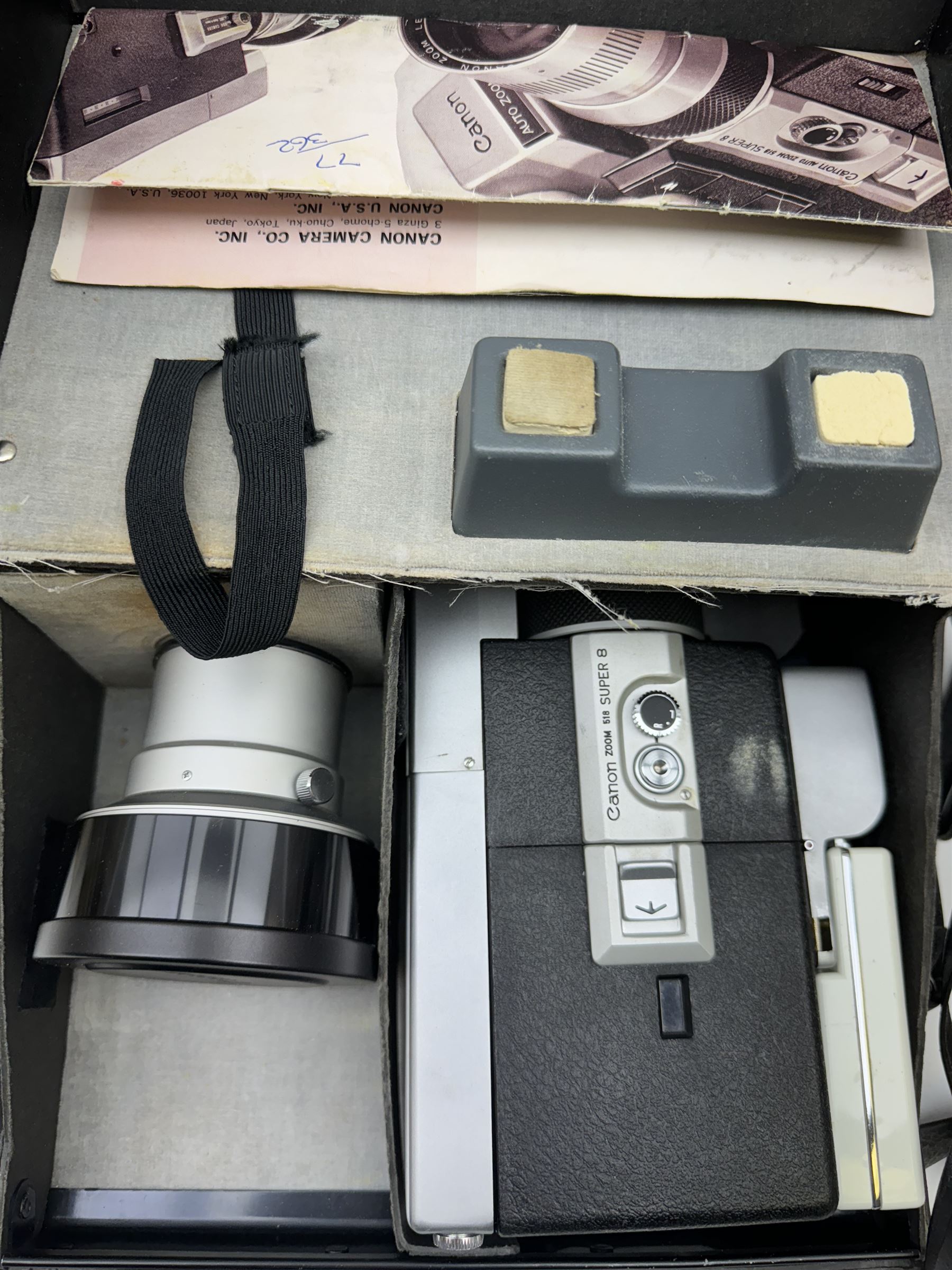 Canon Super 8 Auto Zoom 518 cine camera, in carrying case, EV-1000 Super 8 cine projector, a collection of Derann and Collectors Club Super 8 films, other cameras and accessories 