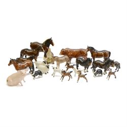 Collection of Beswick figures, including Shire Horse, Donkey, Pig, Bull, sheepdogs, horses etc 