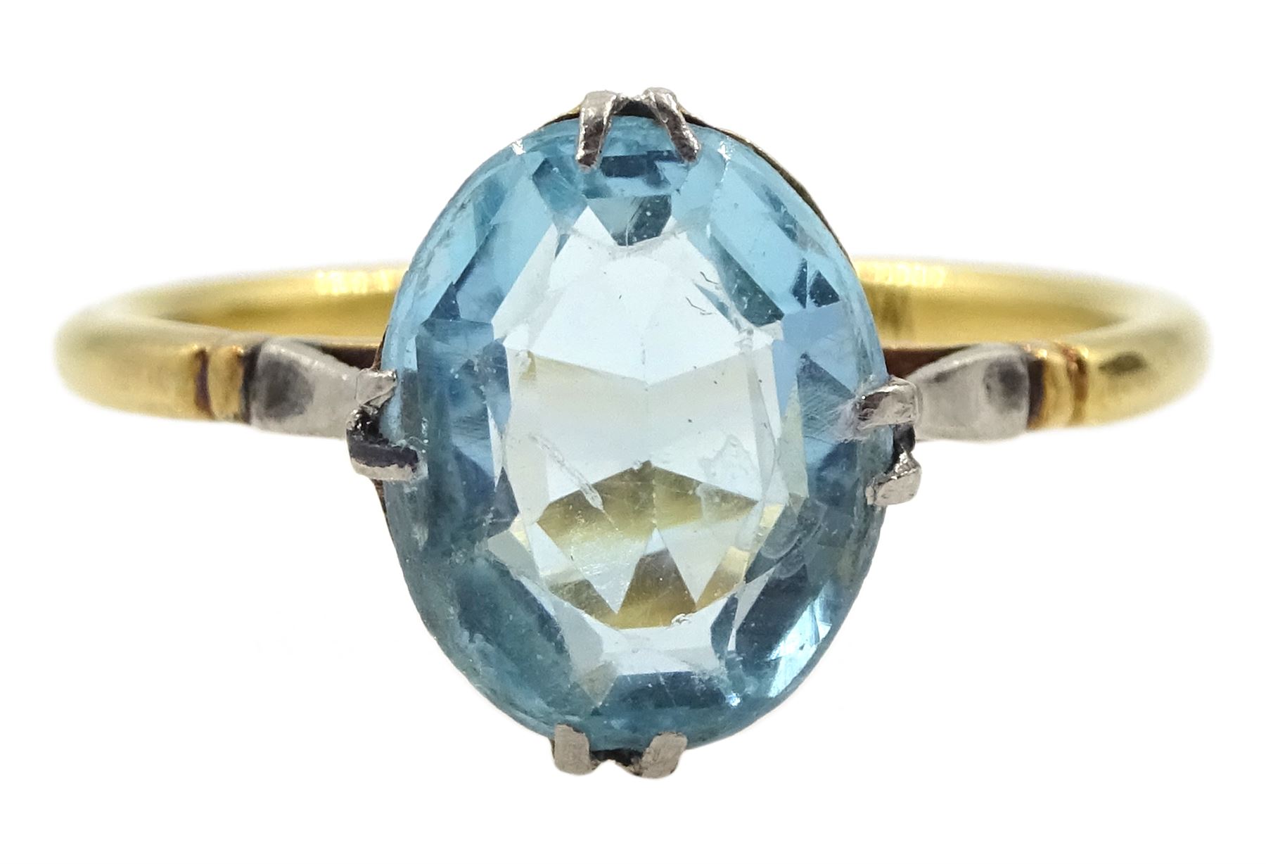 Early 20th century gold single stone blue stone ring, stamped 18ct ...