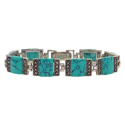 Silver turquoise and marcasite link bracelet, stamped 925