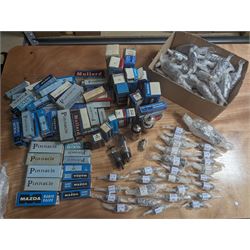 Large collection of thermionic valves/vacuum tubes, by various makers, mostly wrapped in bubble wrap with identifying stickers, together with a collection of empty valve boxes including Pinnacle, Mullard etc