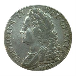 George II 1745 silver one shilling coin, Lima below bust