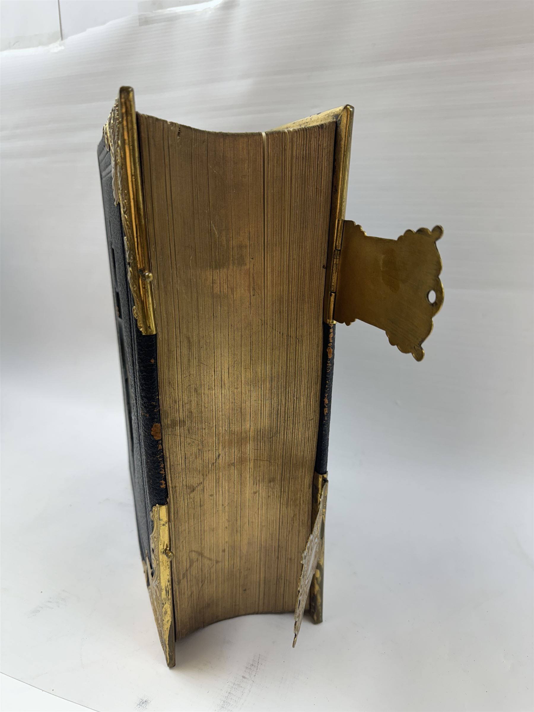 19th century family bible, brass bound with two clasps