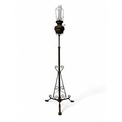 19th century brass floor standing oil lamp 