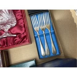 Juliana Treasure trinket, together with Stuart Crystal Redhouse Collection wine glasses, other glasses and flatware, in two boxes