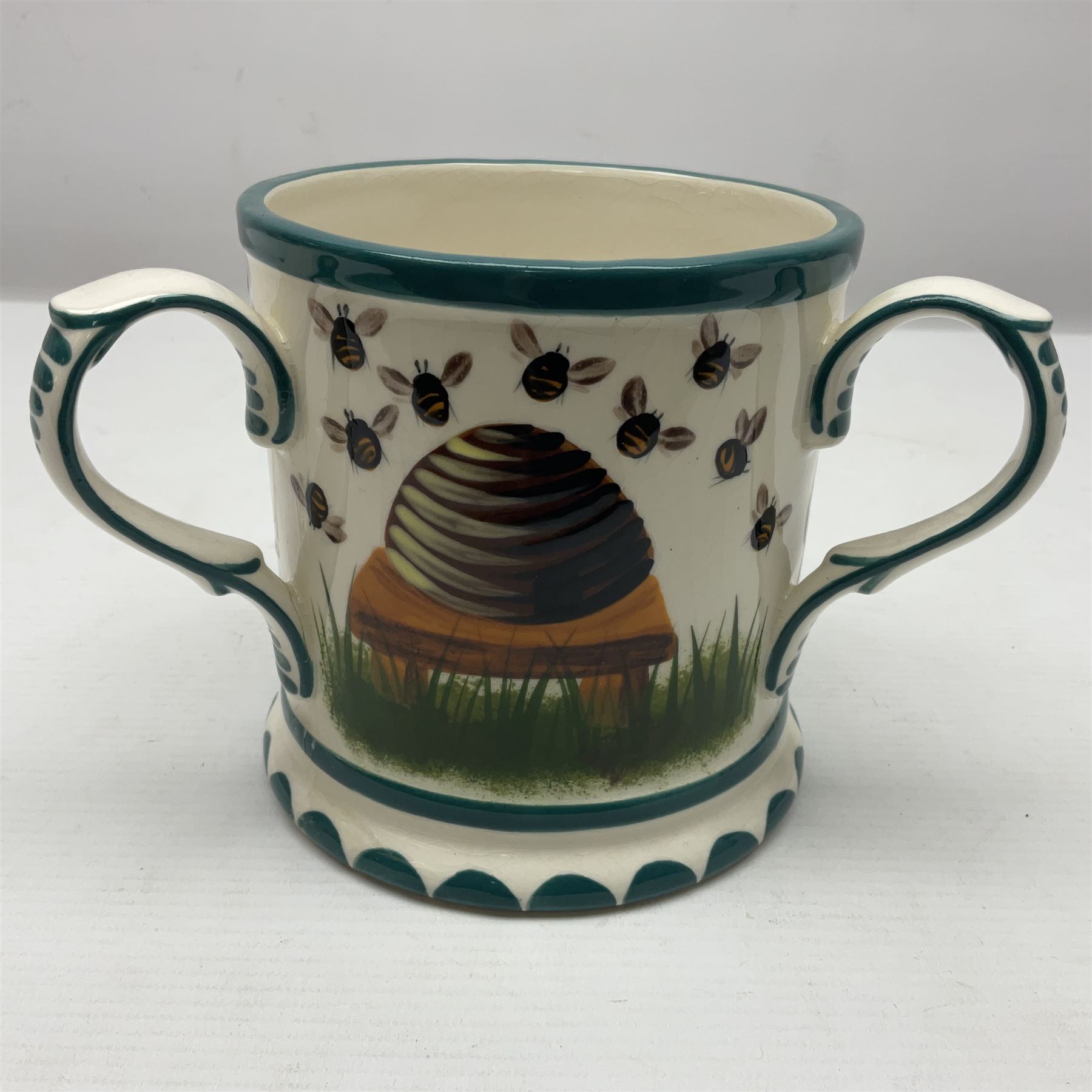 Griselda Hill Pottery Wemyss tyg, decorated with bees and beehive, H12cm