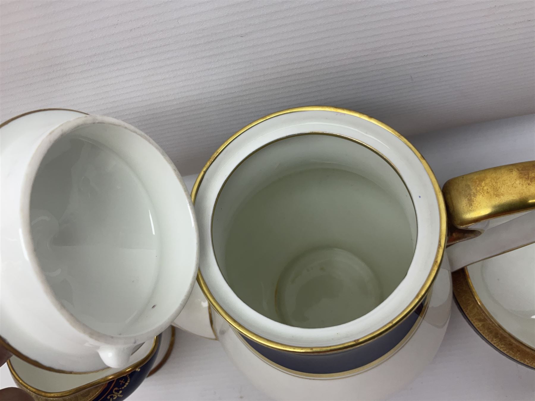 Aynsley Georgian Cobalt pattern coffee service, pattern no 7348, comprising twelve coffee cans and saucers, coffee pot, open sucrier and milk jug, all with printed mark beneath