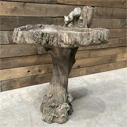 Small 19th century square stone trough and a cast stone bird bath