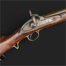 Percussion musket, the 70cm barrel with ramrod under, full walnut stock, with two sling sw...