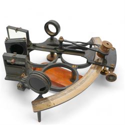 19th century cased brass and black lacquer sextant, by J. Parkes & Sons, Liverpool, in fitted mahogany case 