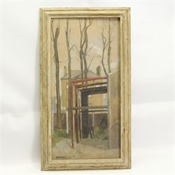 Maderson (British Mid-20th Century): Clearing the Yard, oil on board signed 44cm x 21cm 