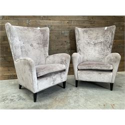 4 x Wing back armchair upholstered in silver crushed velvet fabric