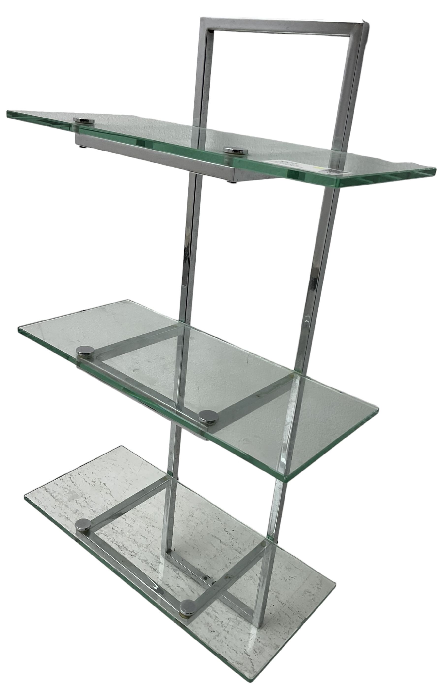 Art Deco design chrome and glass three tier wall shelf