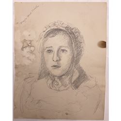 Attrib. Harold Knight (Staithes Group 1874-1961): 'Maggie Ward Verrill' 'Mrs Hannah Ward' et al., six pencil sketches unsigned some titled 26cm x 20cm (6) (unframed) 
Provenance: Hannah Ward was the vendor's great great grandmother and Margaret Verrill, Hannah's daughter. The Ward/Verrill families who lived in Gun Gutter and Church Street Staithes, had connections with Harold Knight. Hannah who owned three or four cobles and several properties in Staithes probably features in several of Knight's paintings.