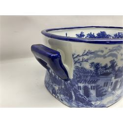 Pair of Victorian style, blue and white footbaths, H14cm, L37cm
