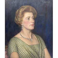 Harold Knight (Staithes Group 1874-1961): Portrait of Mrs Herma Levitt (neé Lang), oil on canvas signed, James Bourlet label verso 60cm x 50cm
