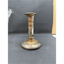 Walker & Hall Sheffield silver plated epergne and a pair of plated candle sticks, epergne H35cm