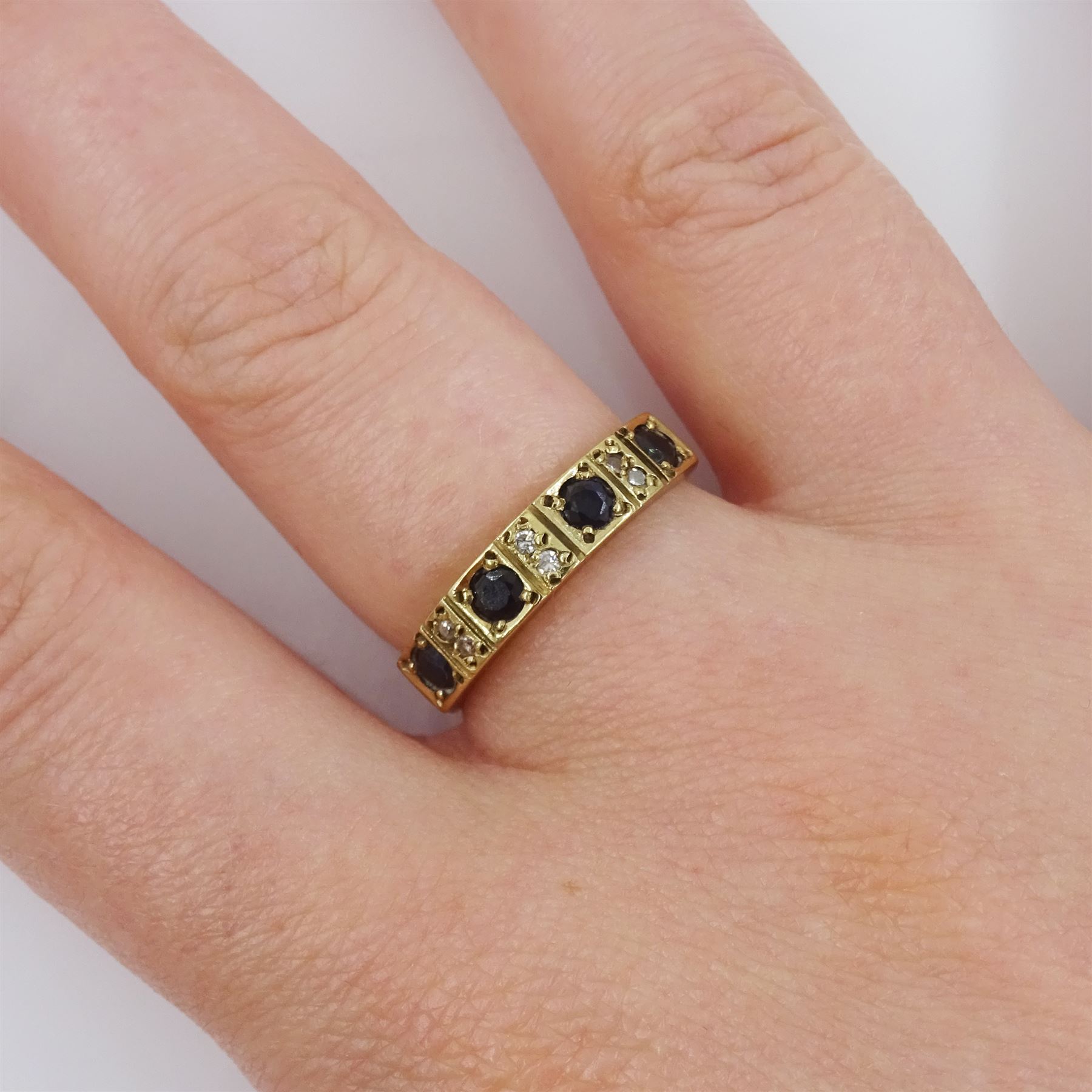 9ct gold sapphire and diamond half eternity ring, hallmarked