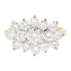 18ct gold round brilliant cut diamond cluster ring, London 1996, total diamond weight appr...