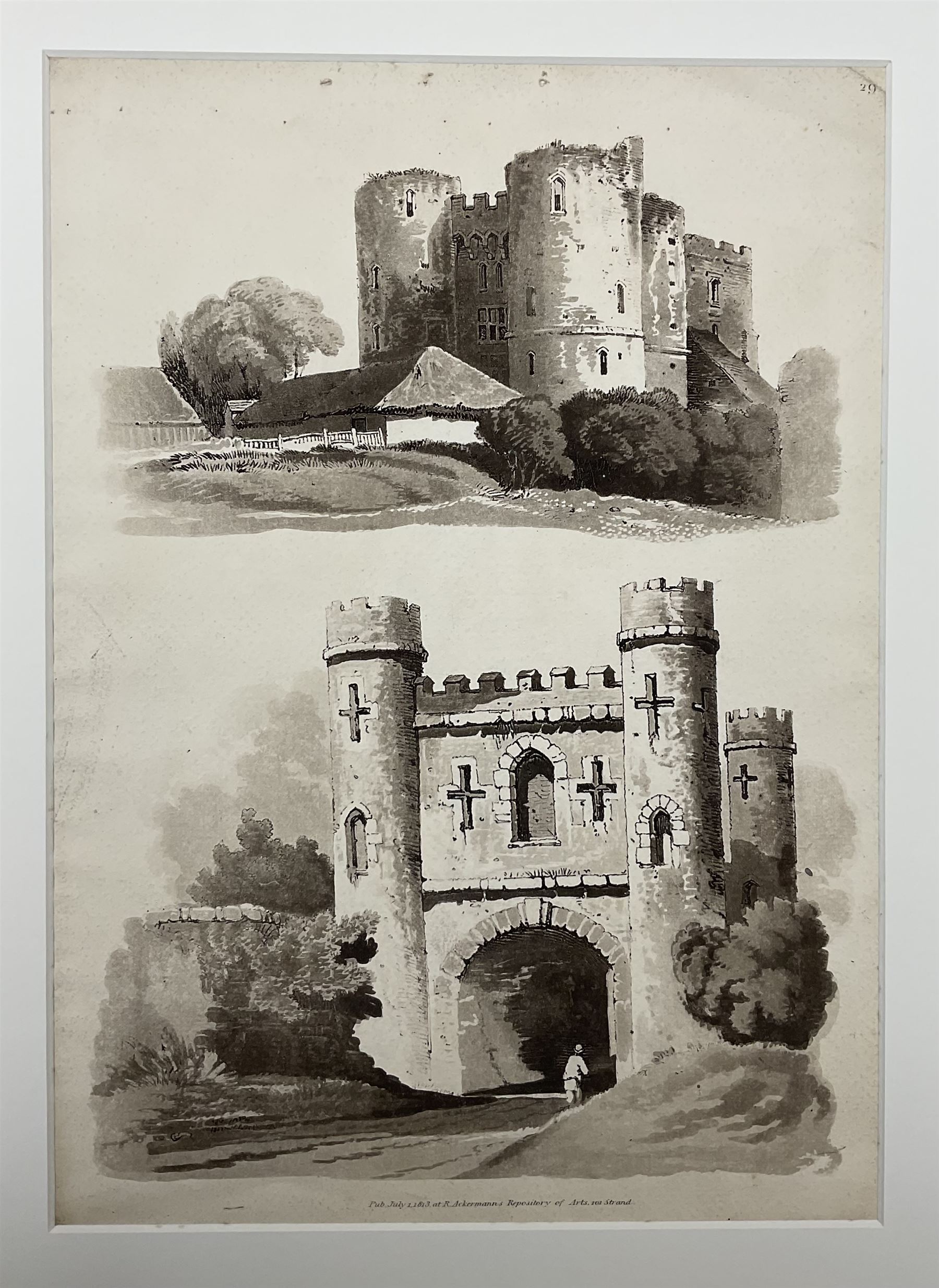 Samuel Prout (British 1783-1852): 'Rudiments of Landscape in Progressive Studies. Drawn, and Etched in Imitation of Chalk', collection of soft ground etchings pub. Rudolph Ackermann c.1813, each 36.5cm x 26cm, each mounted and bound in two bespoke folios