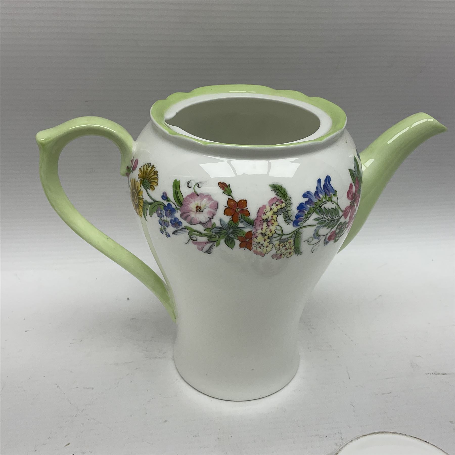 Shelley Hedgerow pattern coffee service for six, comprising coffee pot, milk jug, sugar bowl, six cups and six saucers, all with printed mark beneath