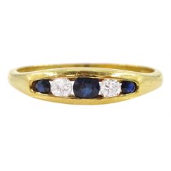 18ct gold five stone sapphire and diamond ring, Birmingham 1988